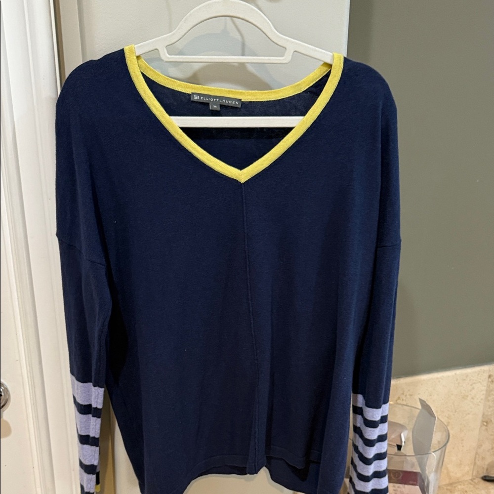 Elliott Lauren Navy Sweater with Yellow Accents